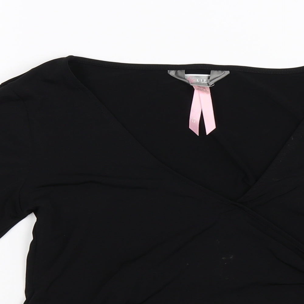 Lipsy Womens Black  Satin Basic T-Shirt Size 12