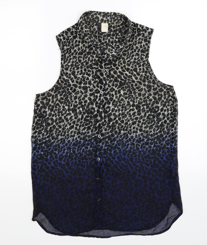 Divided Womens Multicoloured Animal Print Basic Button-Up Size 10