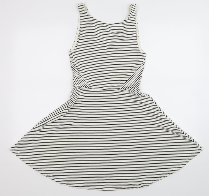 Divided Womens White Striped  Fit & Flare  Size 8