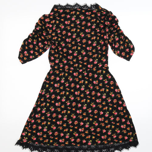 Topshop Womens Black Floral  Fit & Flare  Size 12