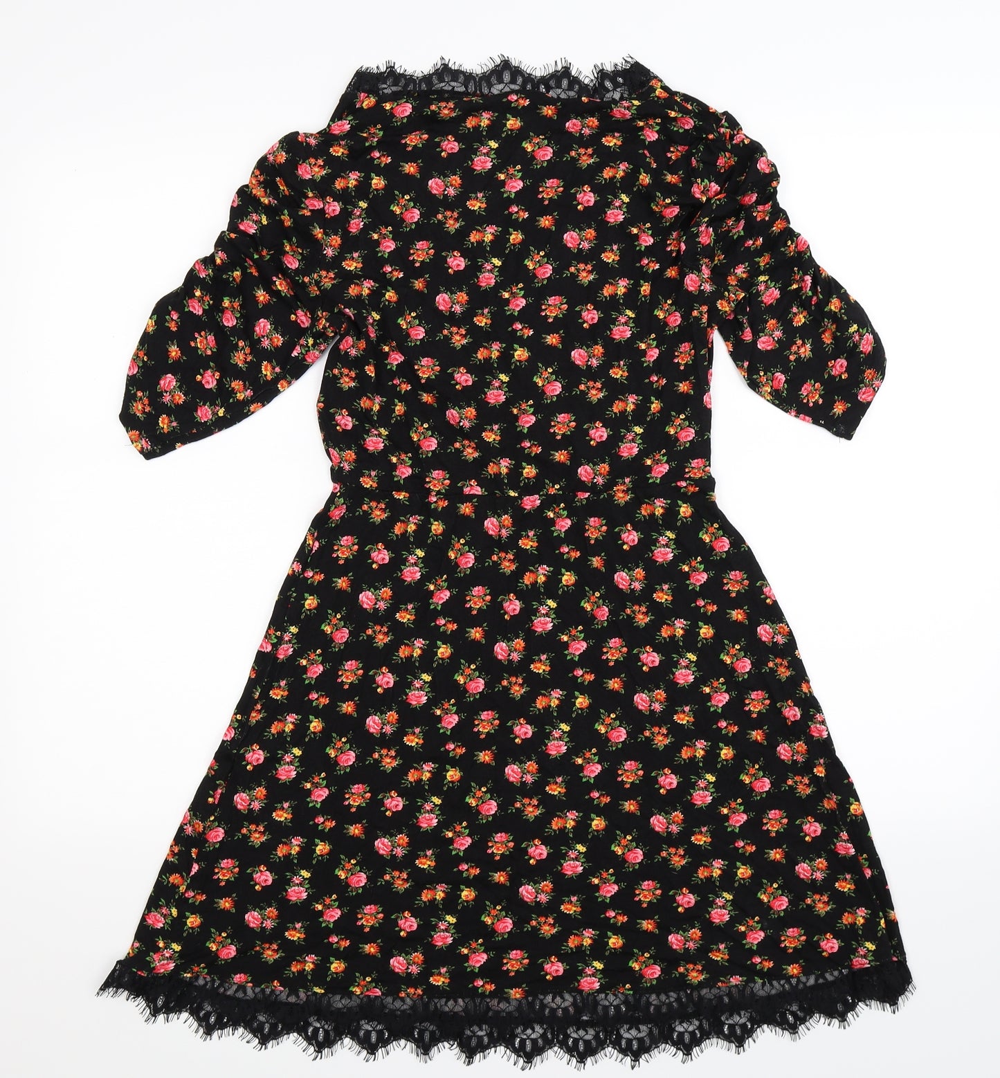Topshop Womens Black Floral  Fit & Flare  Size 12