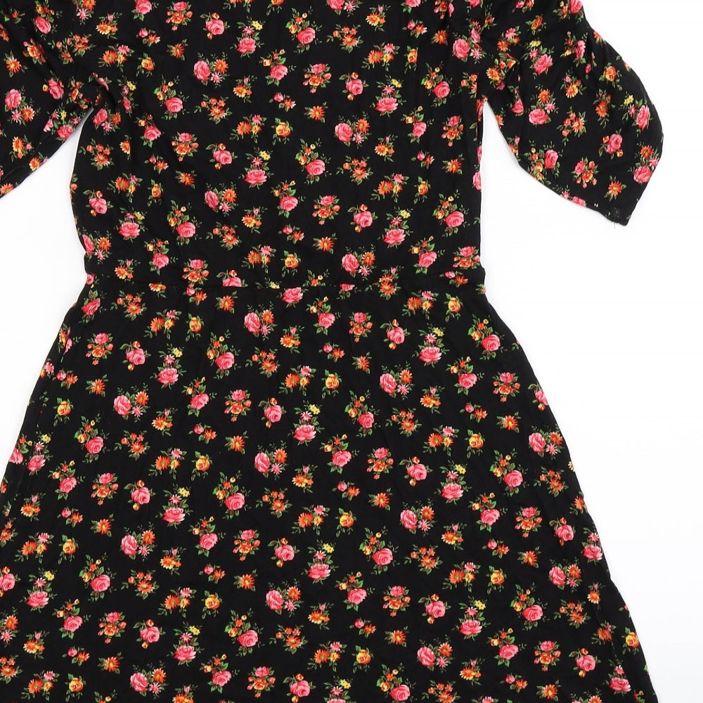 Topshop Womens Black Floral  Fit & Flare  Size 12