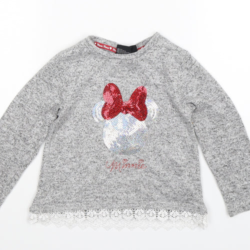 Disney Girls Grey  Knit Pullover Jumper Size 5-6 Years  - Minnie Mouse