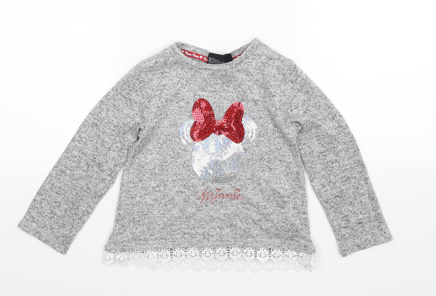 Disney Girls Grey  Knit Pullover Jumper Size 5-6 Years  - Minnie Mouse