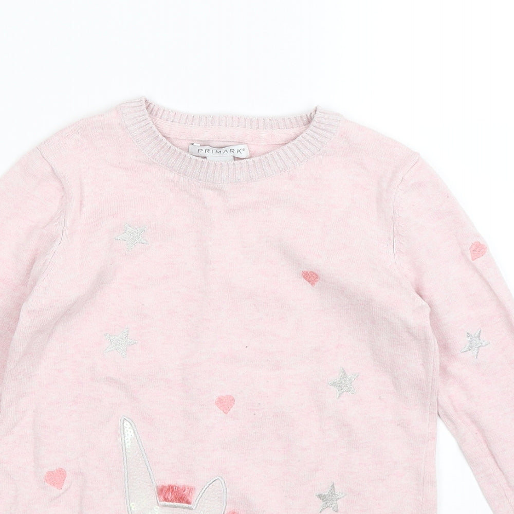 Primark Girls Pink  Knit Pullover Jumper Size 5-6 Years