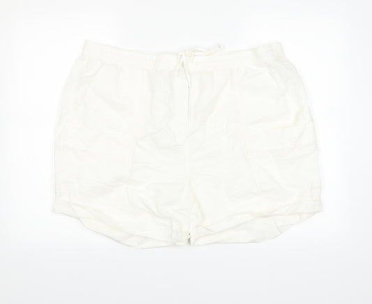 Front view of Marks & Spencer women’s white cargo shorts, size UK 22, in