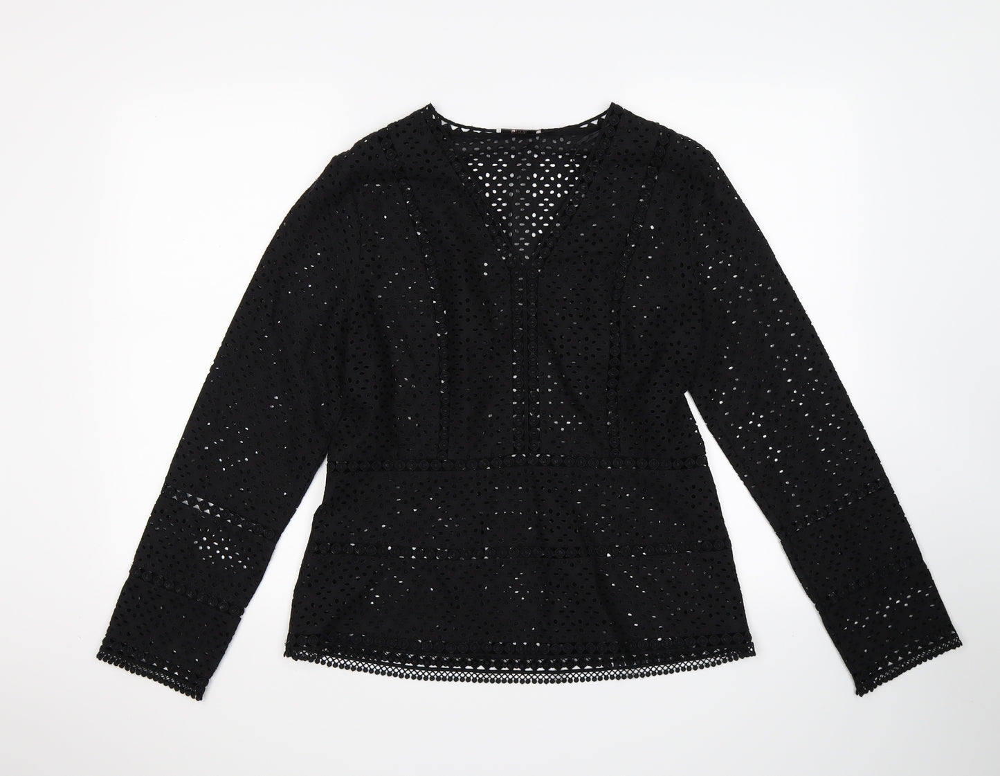 TU Womens Black  Crochet Basic Blouse Size 12