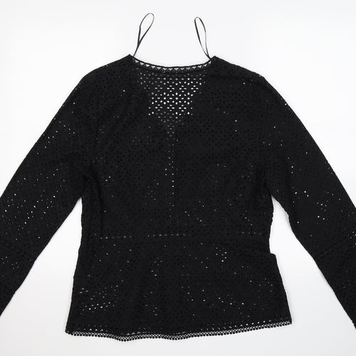 TU Womens Black  Crochet Basic Blouse Size 12