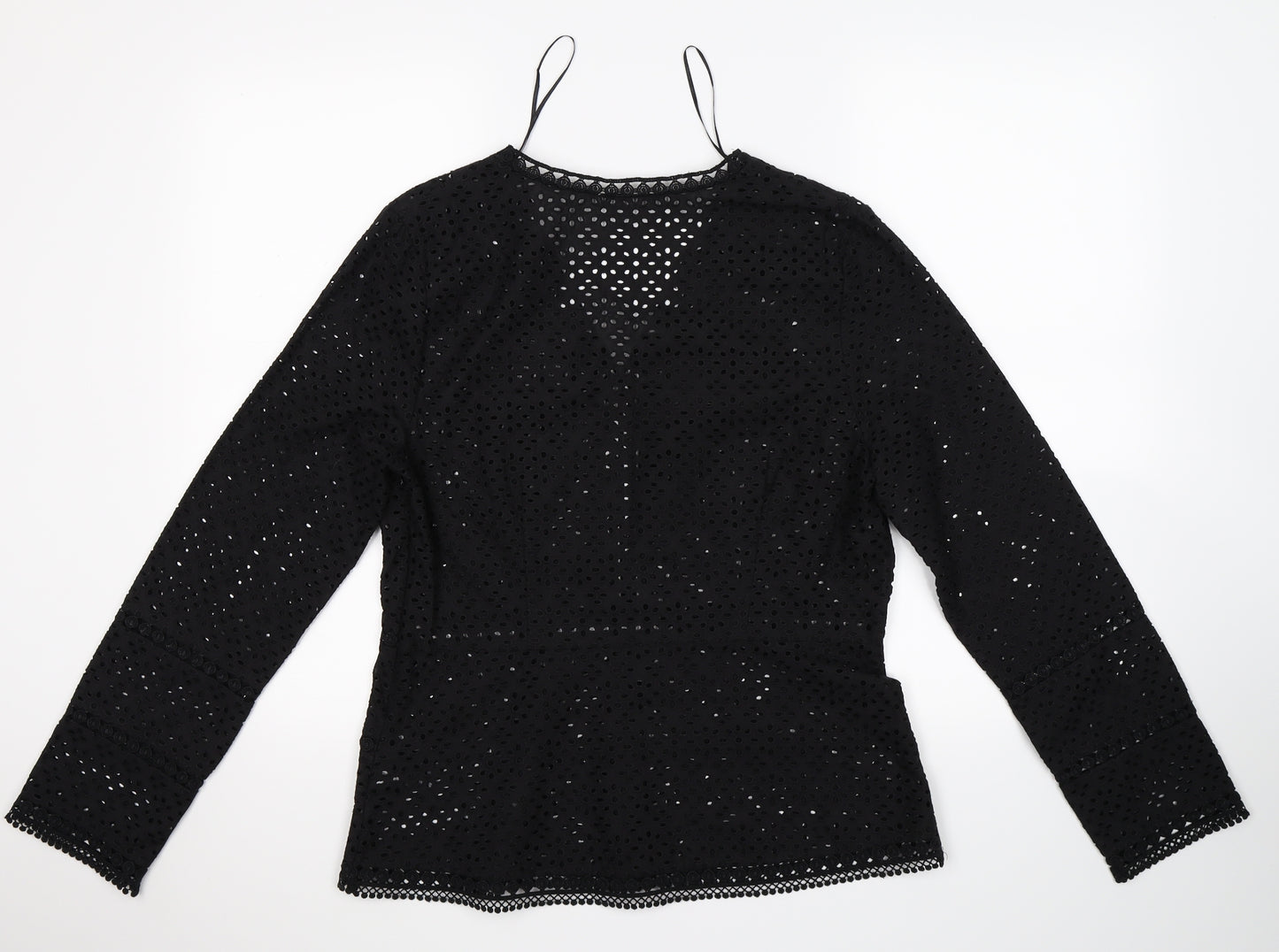 TU Womens Black  Crochet Basic Blouse Size 12