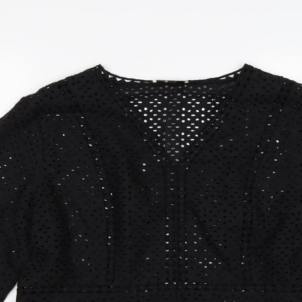 TU Womens Black  Crochet Basic Blouse Size 12