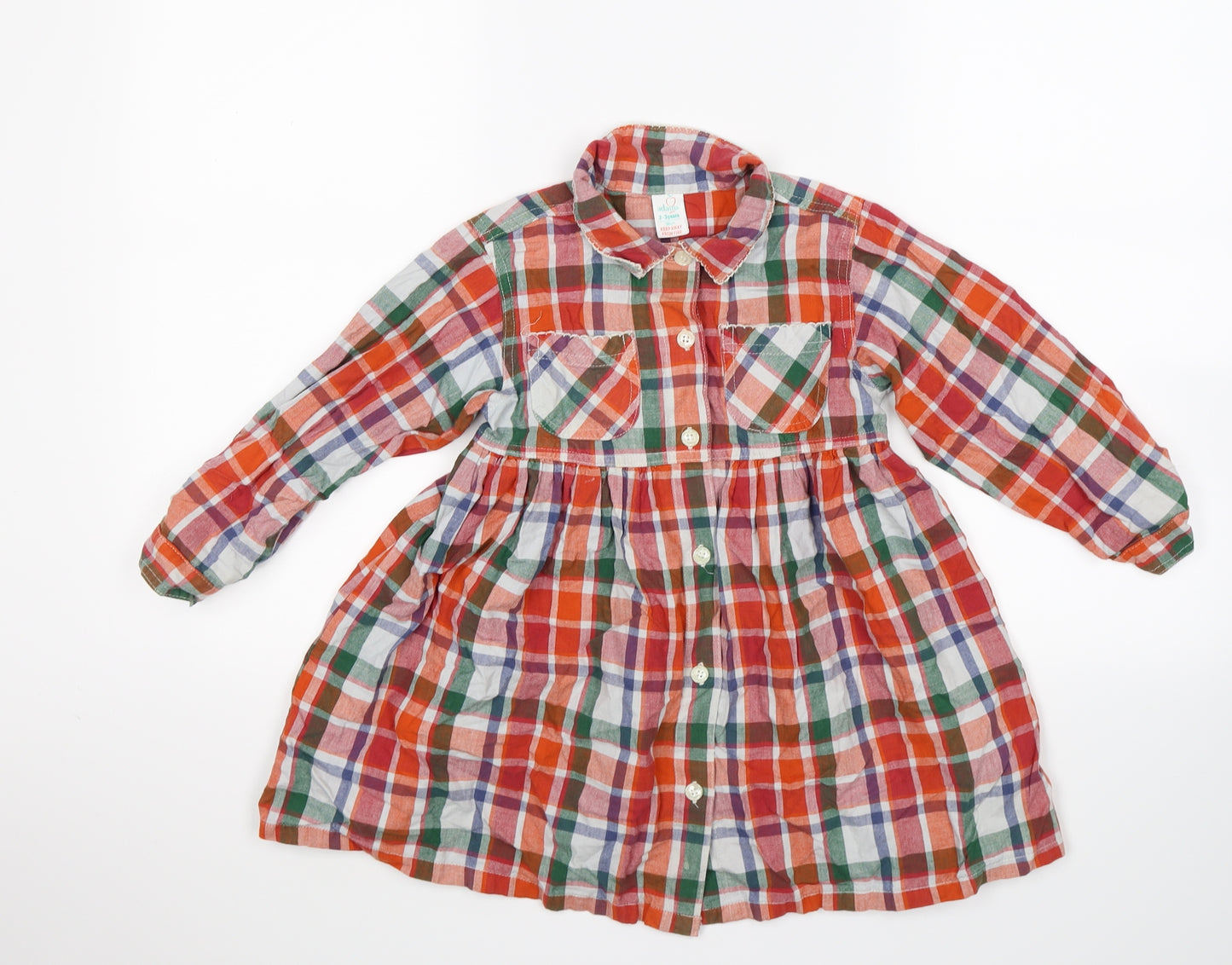 Adams Girls Orange Check  Shift  Size 2-3 Years