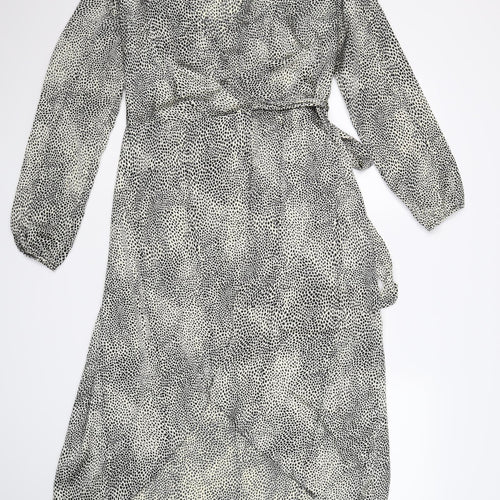 Lipsy Womens Ivory Animal Print Satin Wrap Dress  Size 14