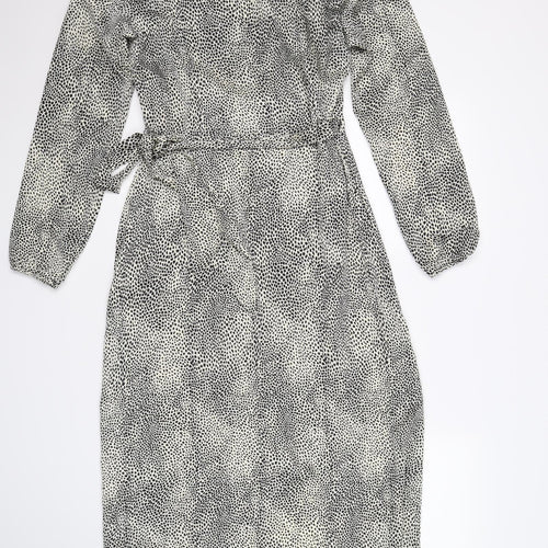Lipsy Womens Ivory Animal Print Satin Wrap Dress  Size 14
