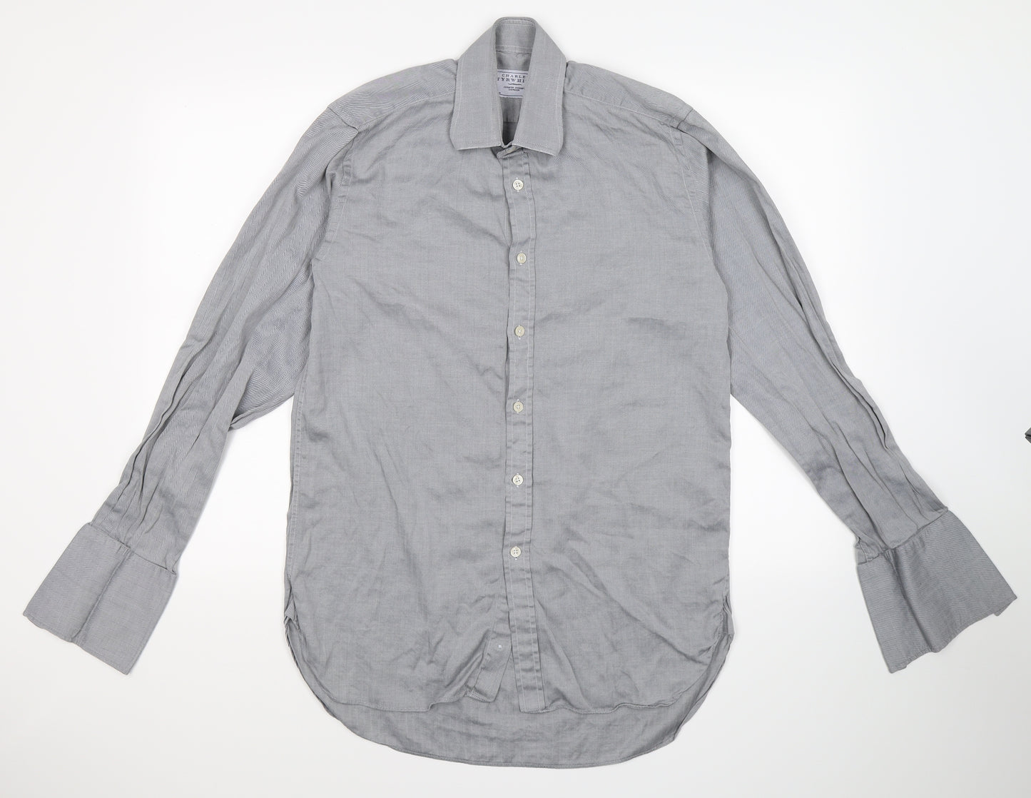 Charles Tyrwhitt Mens Grey Herringbone   Dress Shirt Size 15
