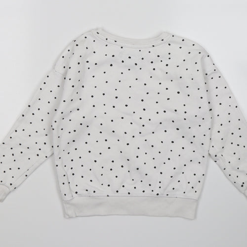 Primark Girls White Polka Dot Jersey Pullover Sweatshirt Size 5-6 Years  - Happy