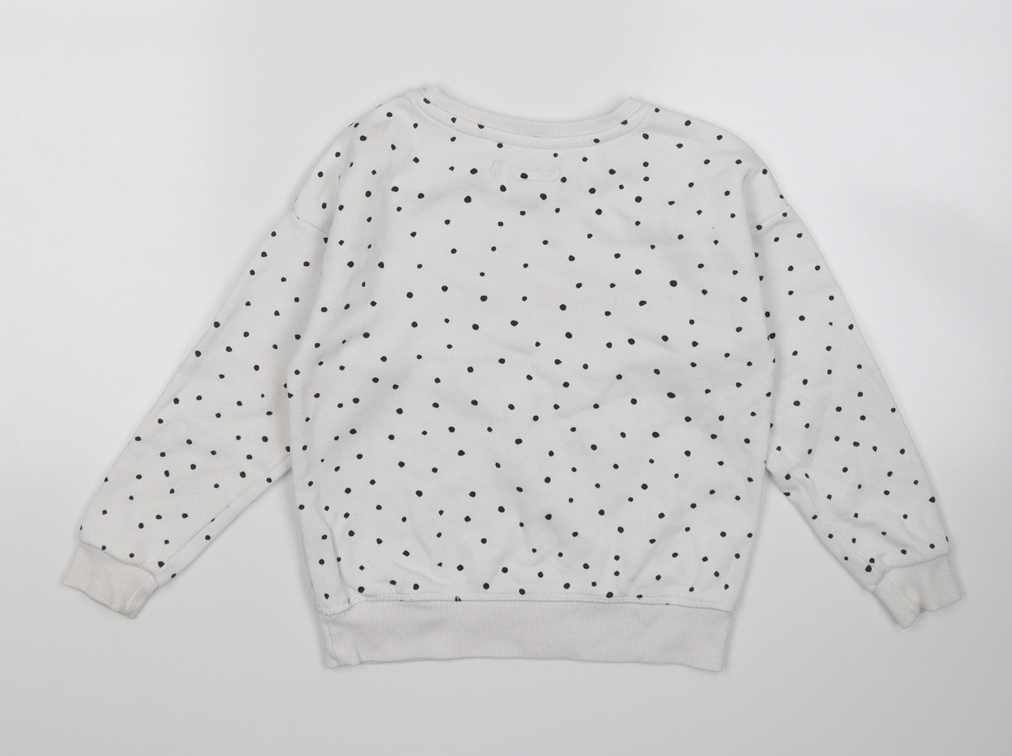 Primark Girls White Polka Dot Jersey Pullover Sweatshirt Size 5-6 Years  - Happy