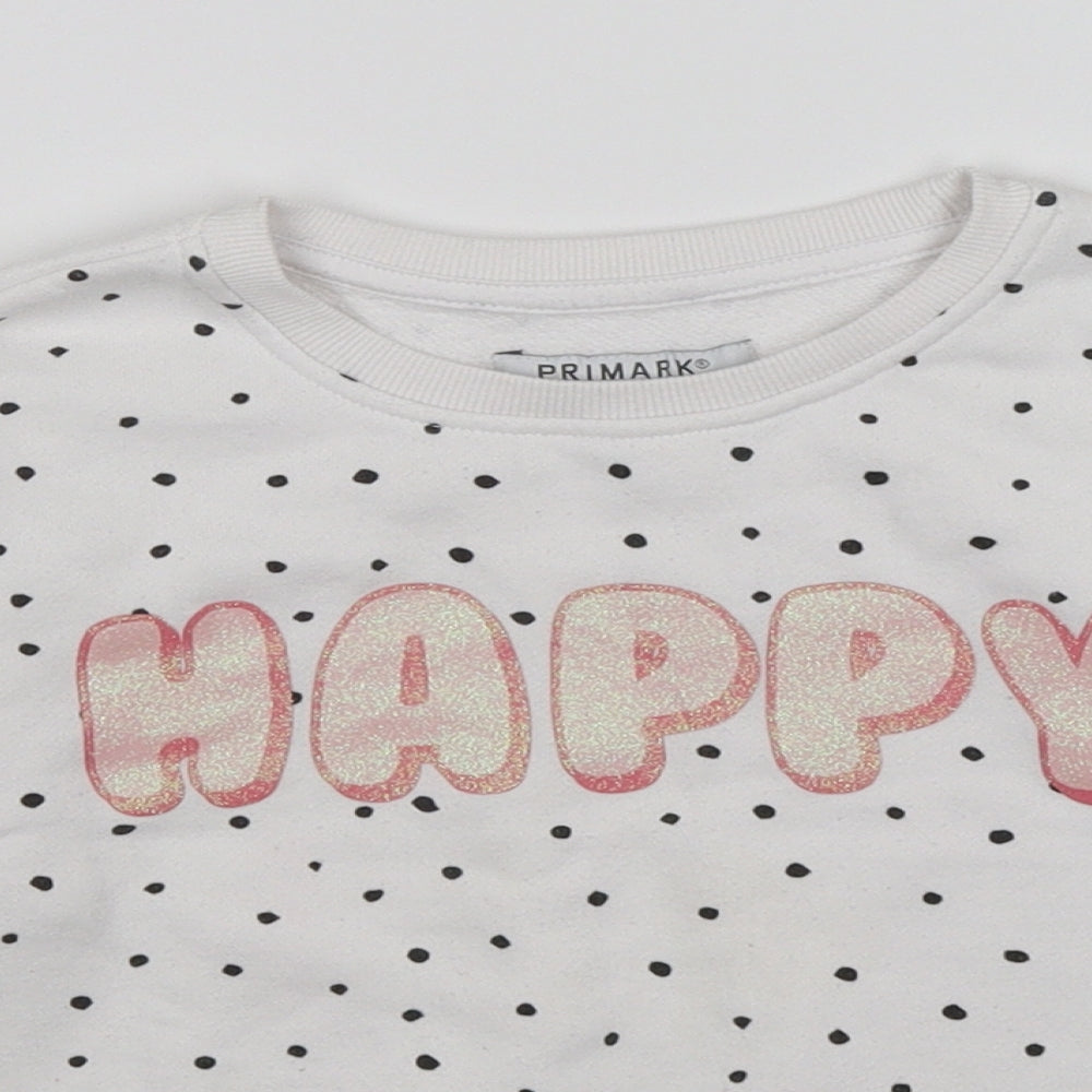 Primark Girls White Polka Dot Jersey Pullover Sweatshirt Size 5-6 Years  - Happy
