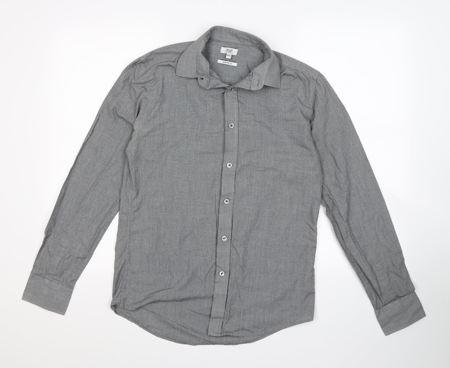 F&F Mens Grey Check   Dress Shirt Size 14.5  - tailored