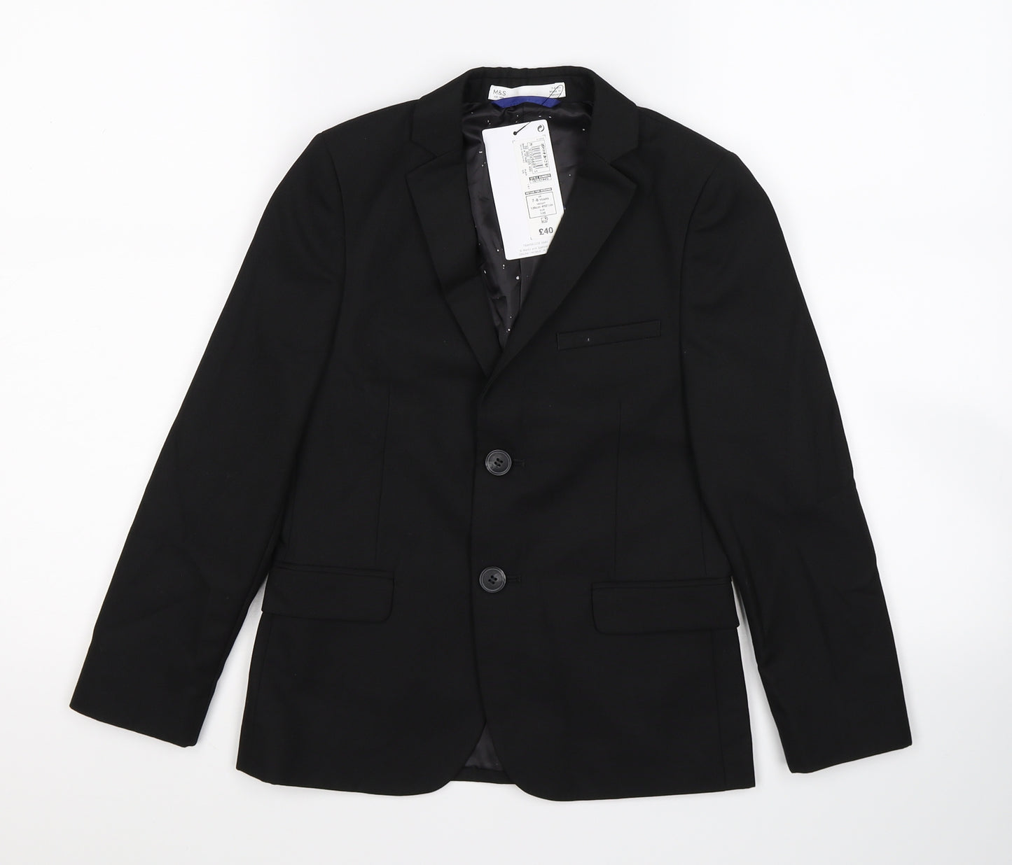 Marks and Spencer Boys Black   Jacket Blazer Size 7-8 Years  - RRP £40. School