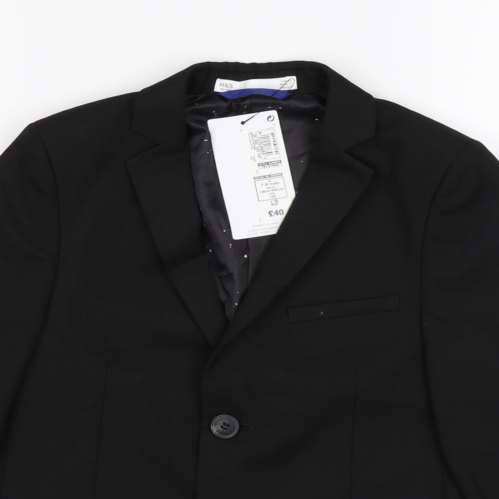 Marks and Spencer Boys Black   Jacket Blazer Size 7-8 Years  - RRP £40. School