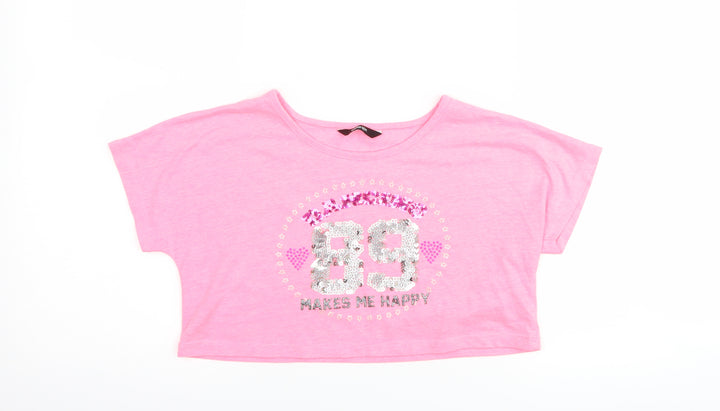 George Girls Pink   Cropped T-Shirt Size 7-8 Years  - graphic