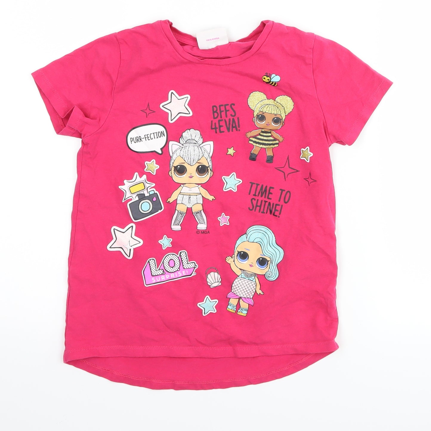 Matalan Girls Pink   Basic T-Shirt Size 7 Years  - LOL Dolls