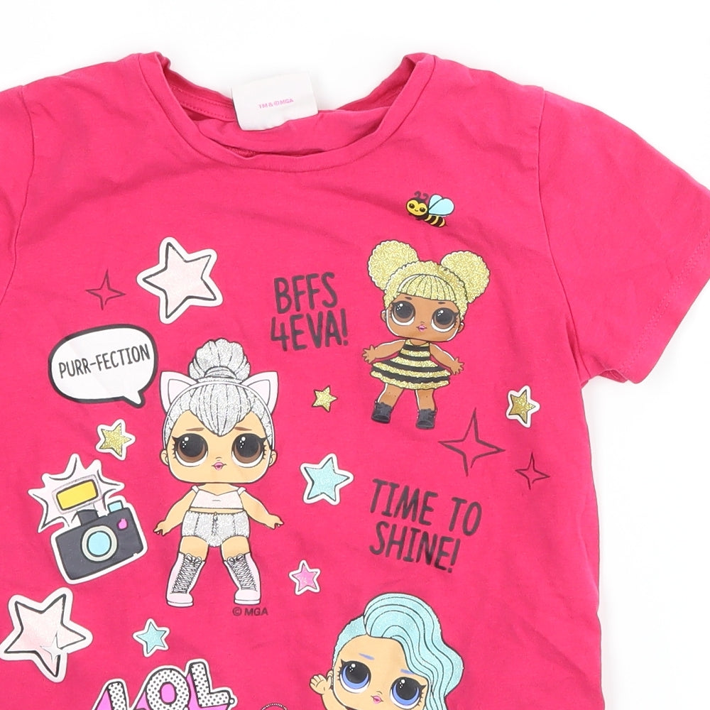 Matalan Girls Pink   Basic T-Shirt Size 7 Years  - LOL Dolls