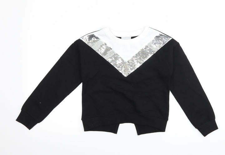 Matalan Girls Black Striped Pullover Sweatshirt Size 8 Years