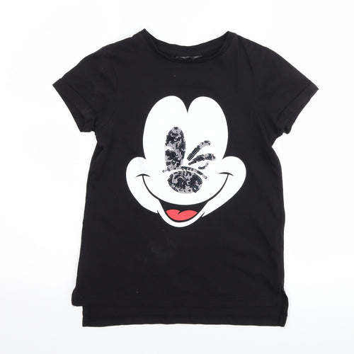 Primark Girls Black   Basic T-Shirt Size 10-11 Years  - Disney Mickey Mouse