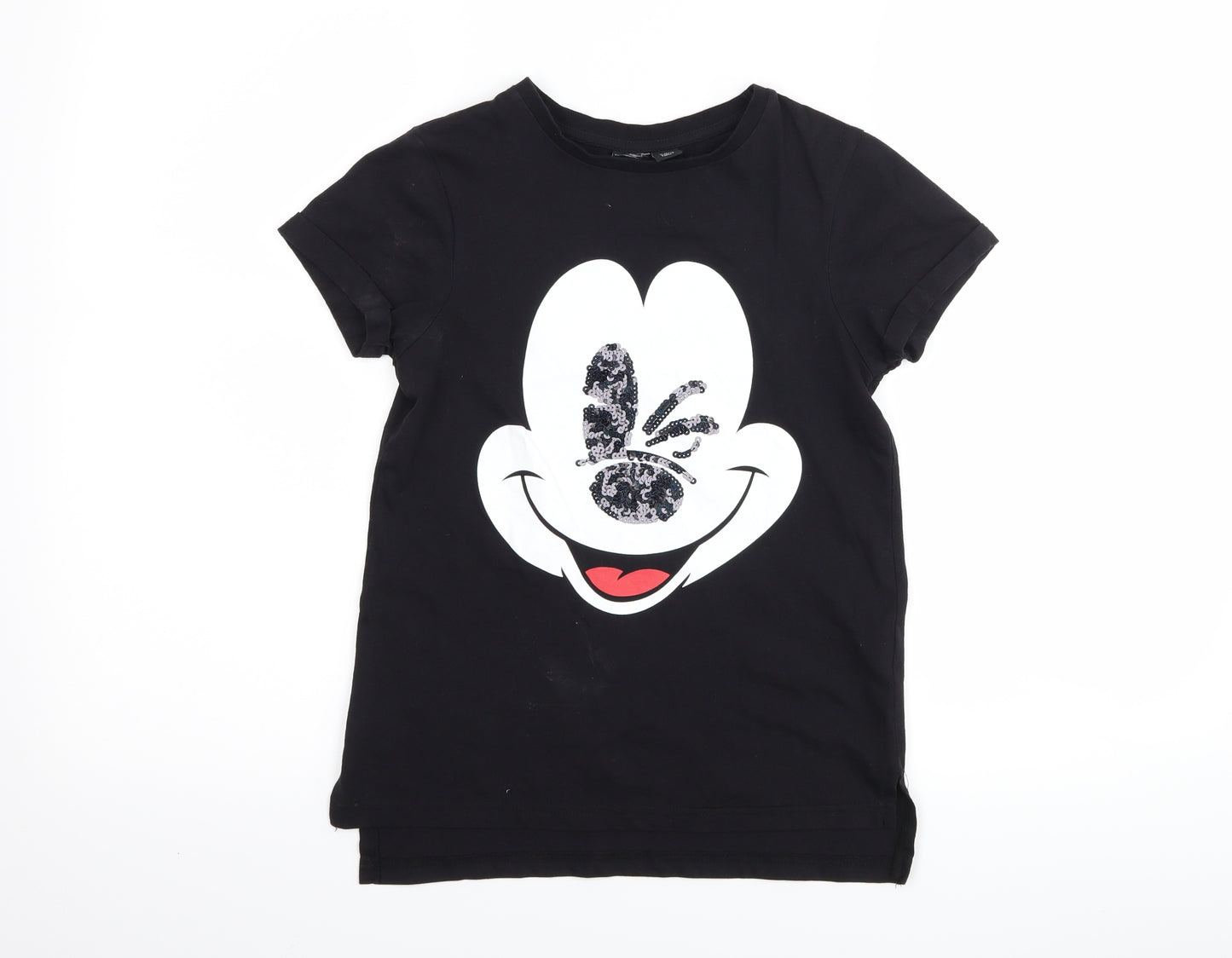 Primark Girls Black   Basic T-Shirt Size 10-11 Years  - Disney Mickey Mouse