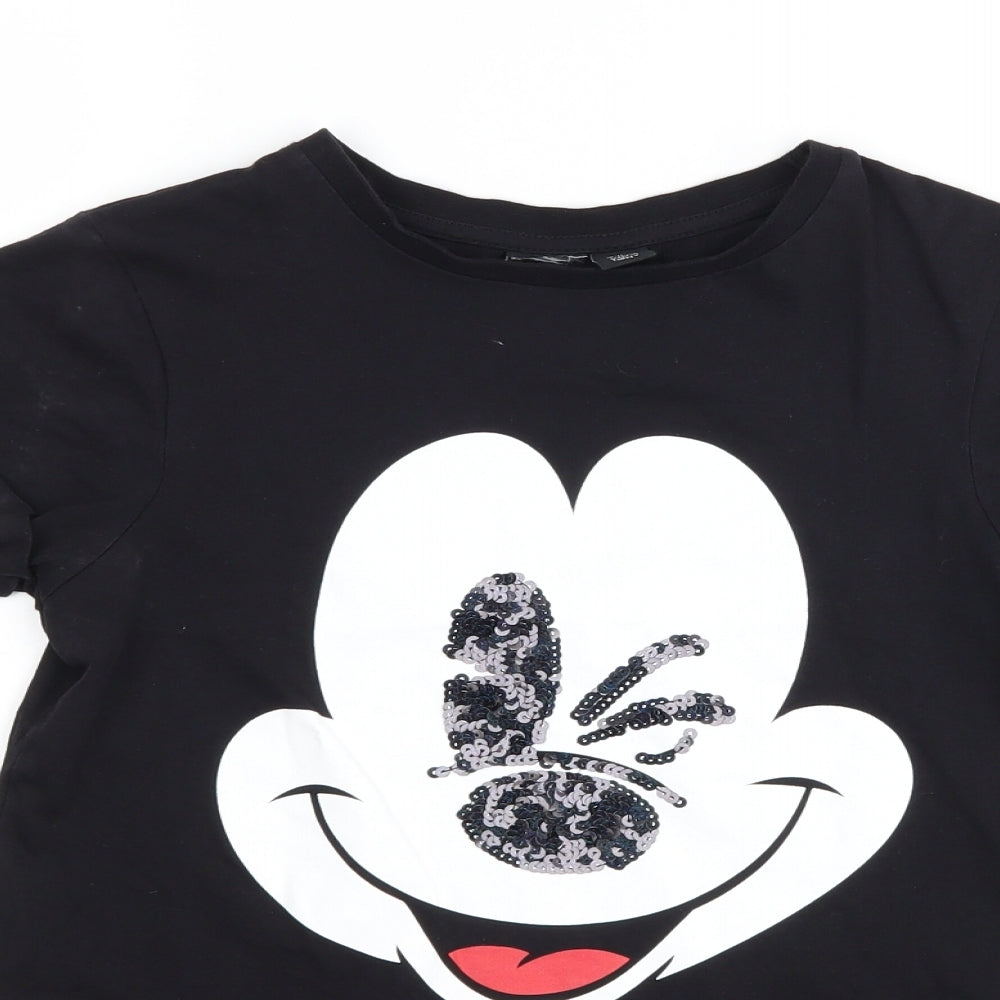 Primark Girls Black   Basic T-Shirt Size 10-11 Years  - Disney Mickey Mouse