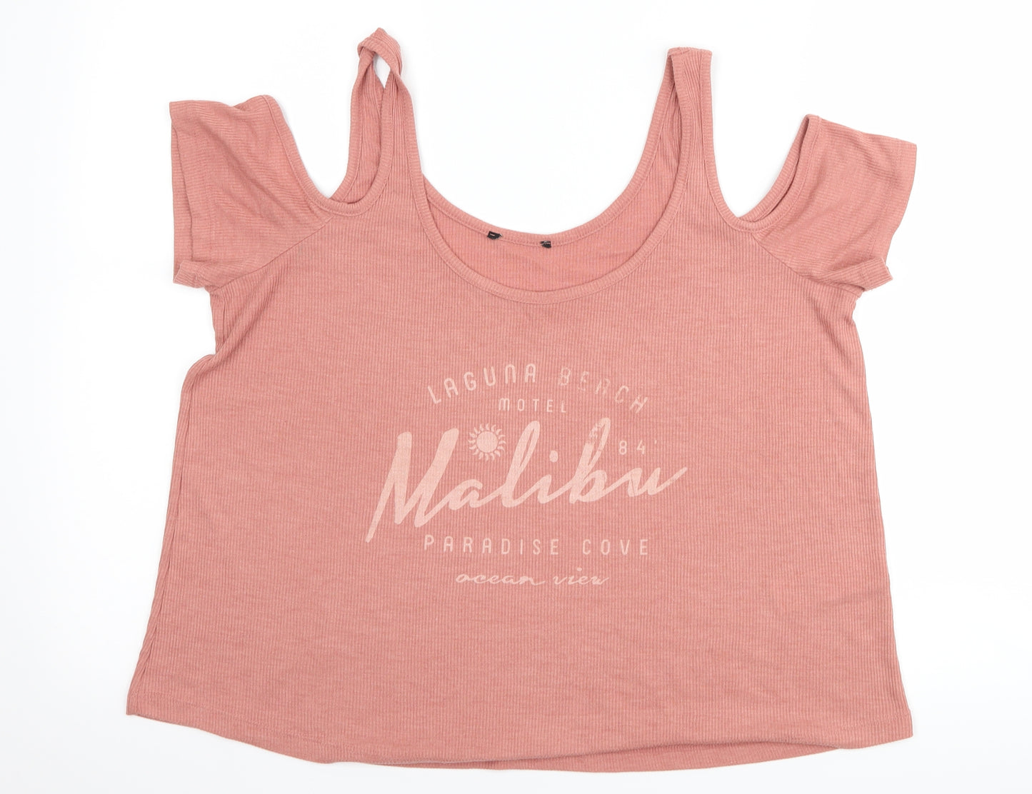 New Look Womens Pink   Basic T-Shirt Size 16  - graphic cut out shoulders