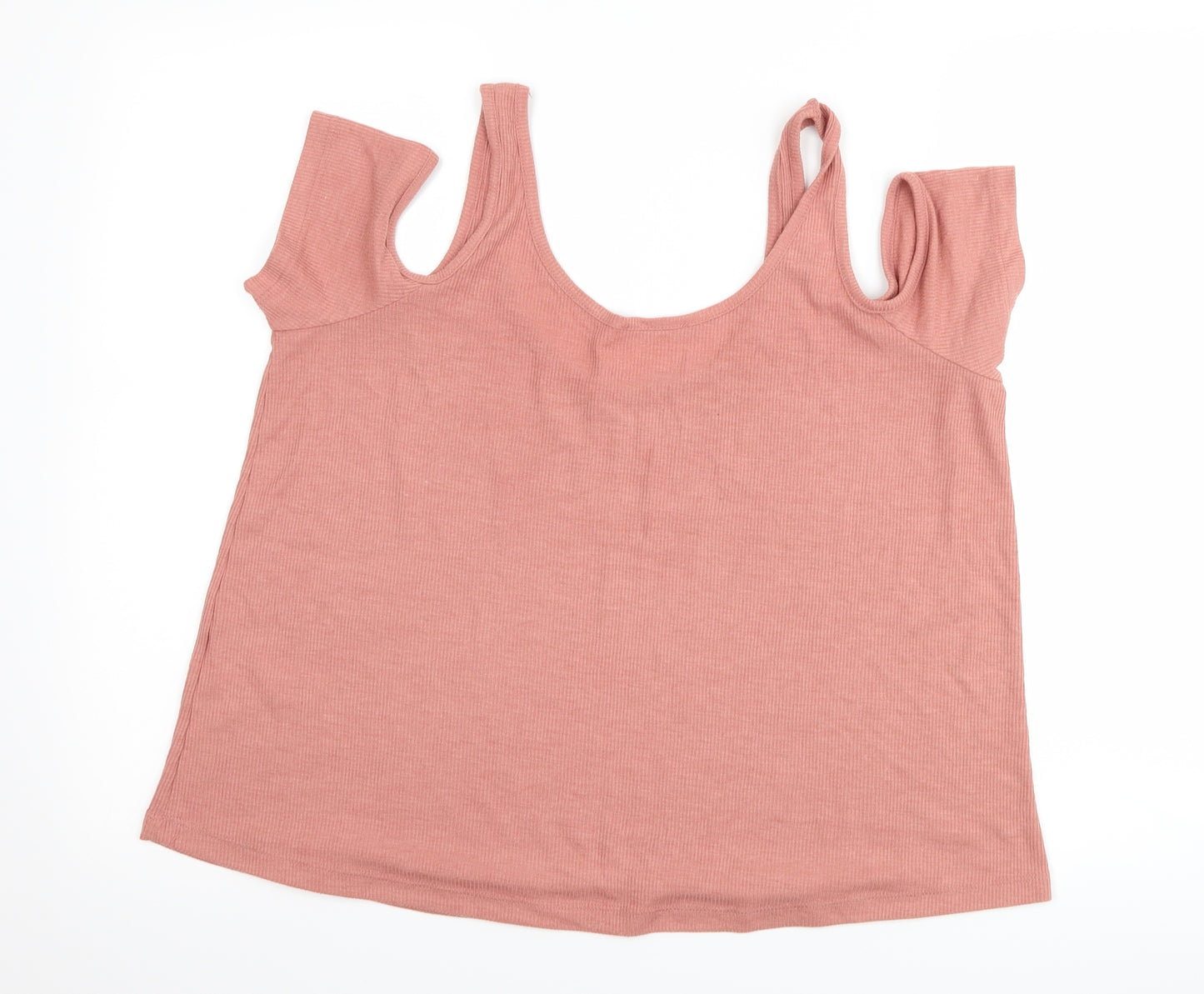 New Look Womens Pink   Basic T-Shirt Size 16  - graphic cut out shoulders