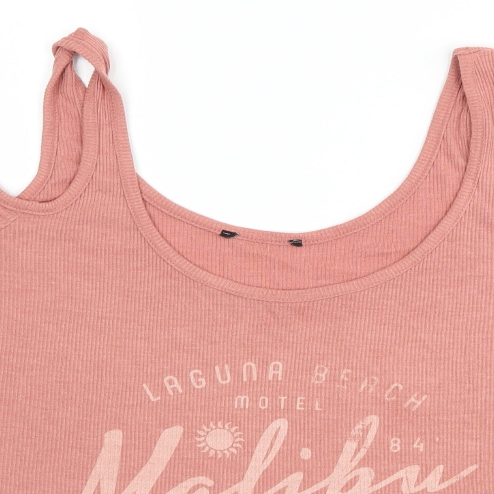 New Look Womens Pink   Basic T-Shirt Size 16  - graphic cut out shoulders