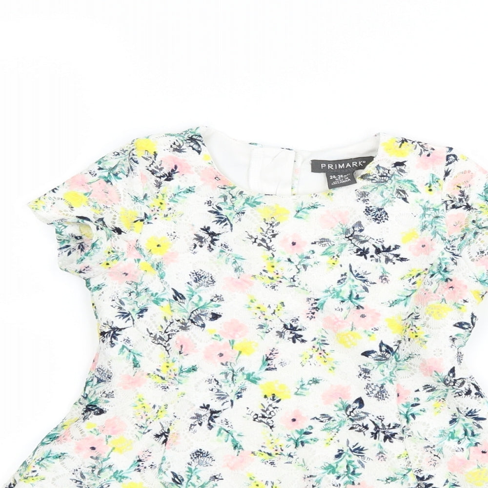 Primark Girls White Floral  A-Line  Size 2-3 Years