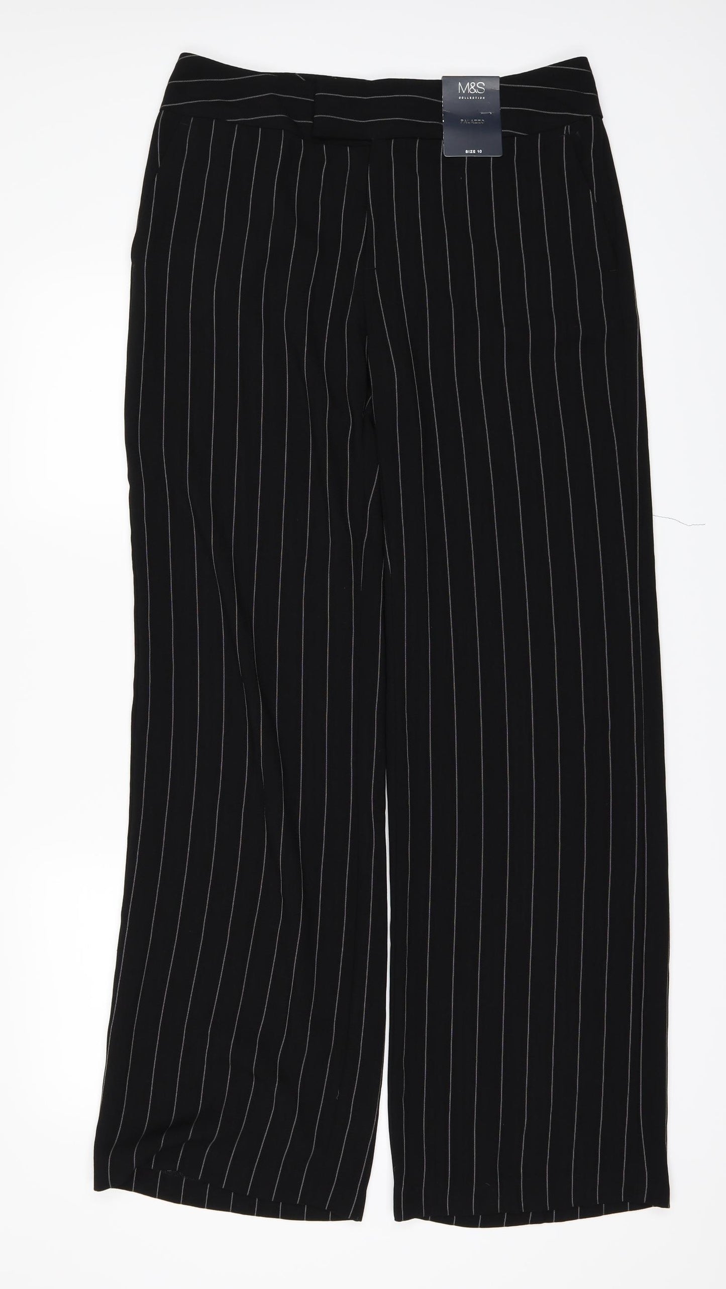 Marks and Spencer Womens Black Striped  Trousers  Size 10 L28 in
