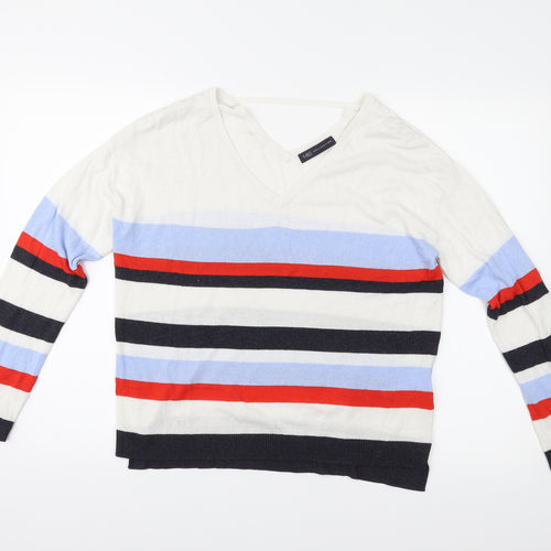 M&S Womens White Striped  Pullover Jumper Size 12