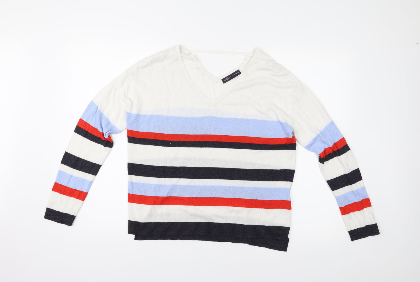 M&S Womens White Striped  Pullover Jumper Size 12