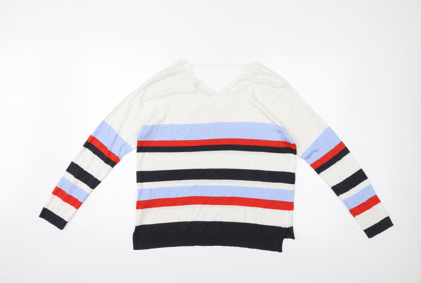 M&S Womens White Striped  Pullover Jumper Size 12