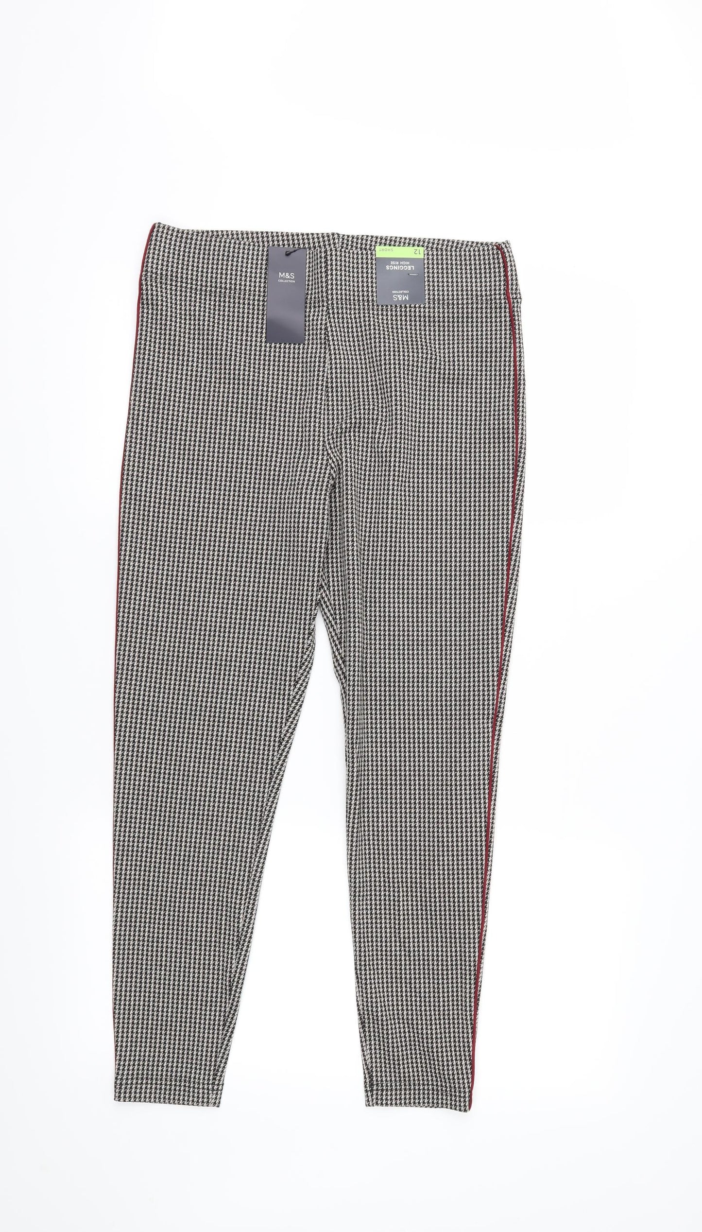 M&S Womens Beige Houndstooth  Cropped Trousers Size 12 L25 in