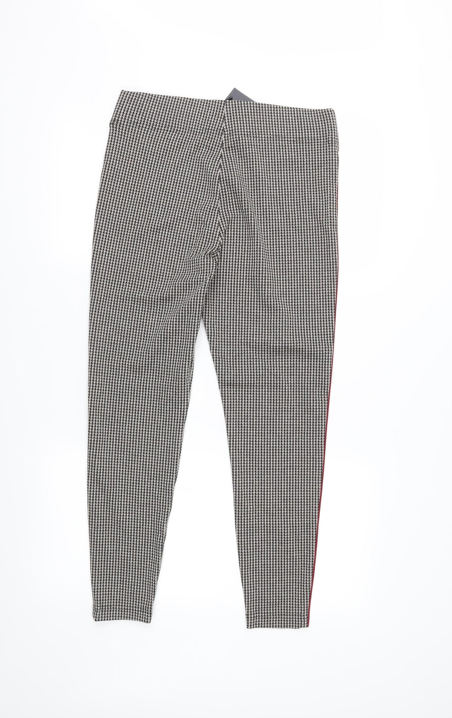 M&S Womens Beige Houndstooth  Cropped Trousers Size 12 L25 in