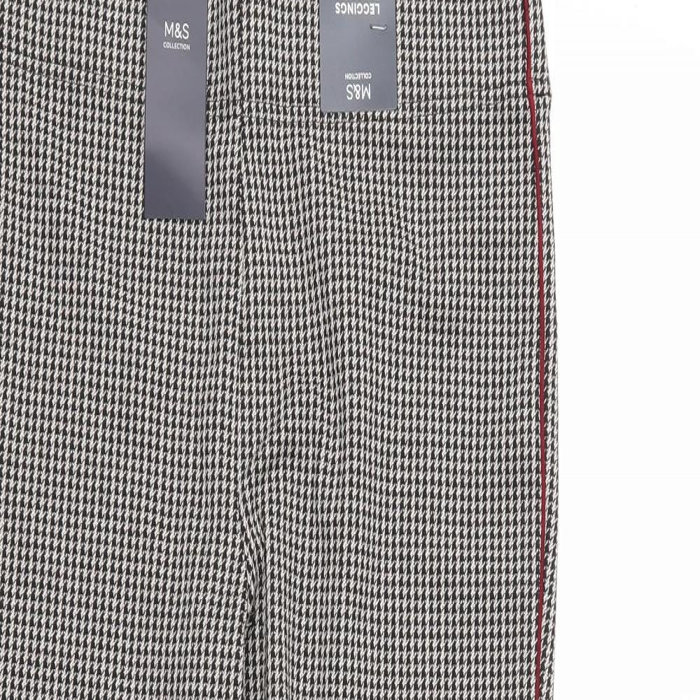 M&S Womens Beige Houndstooth  Cropped Trousers Size 12 L25 in