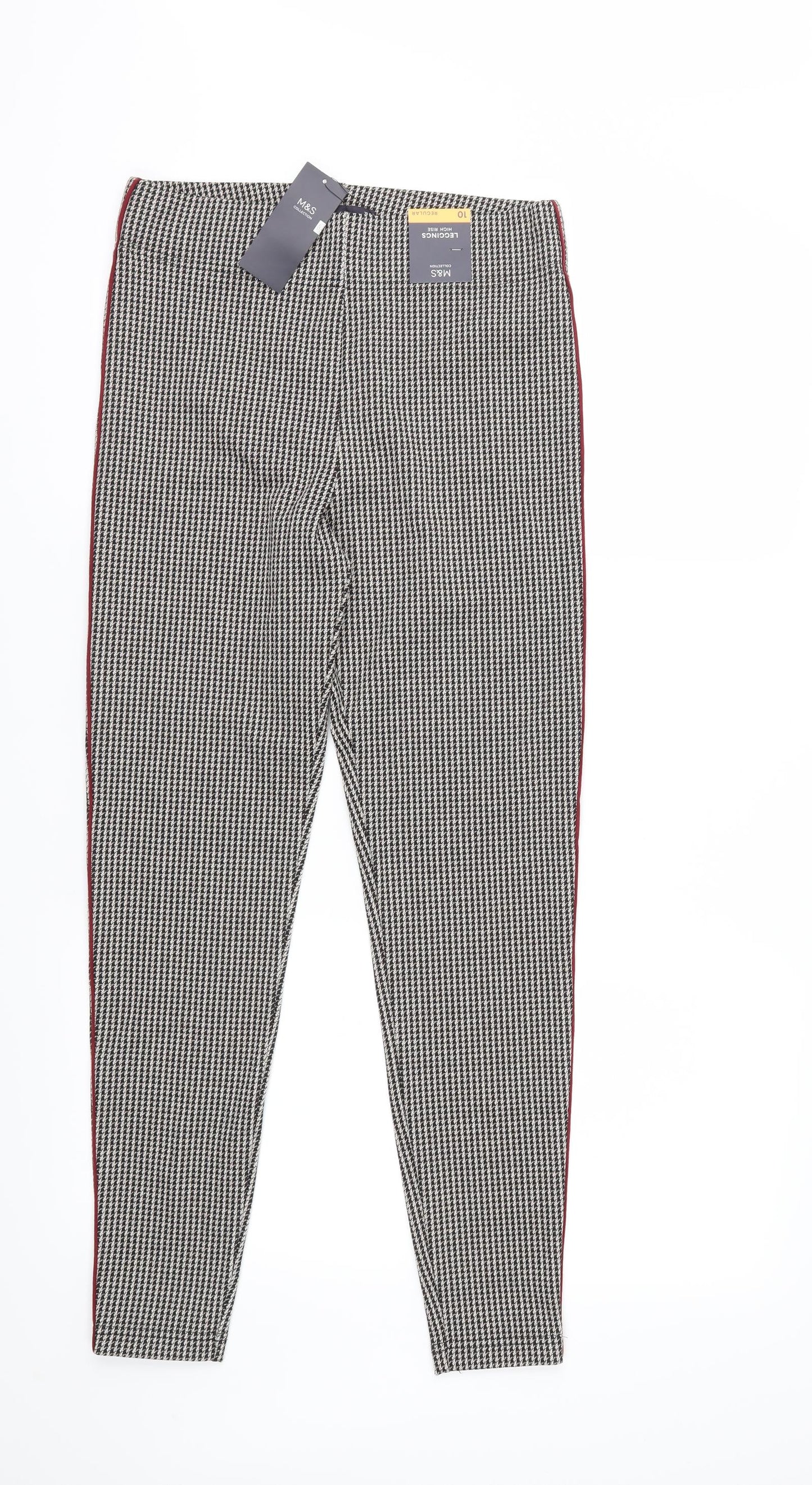 M&S Womens Beige Houndstooth  Cropped Trousers Size 10 L27 in