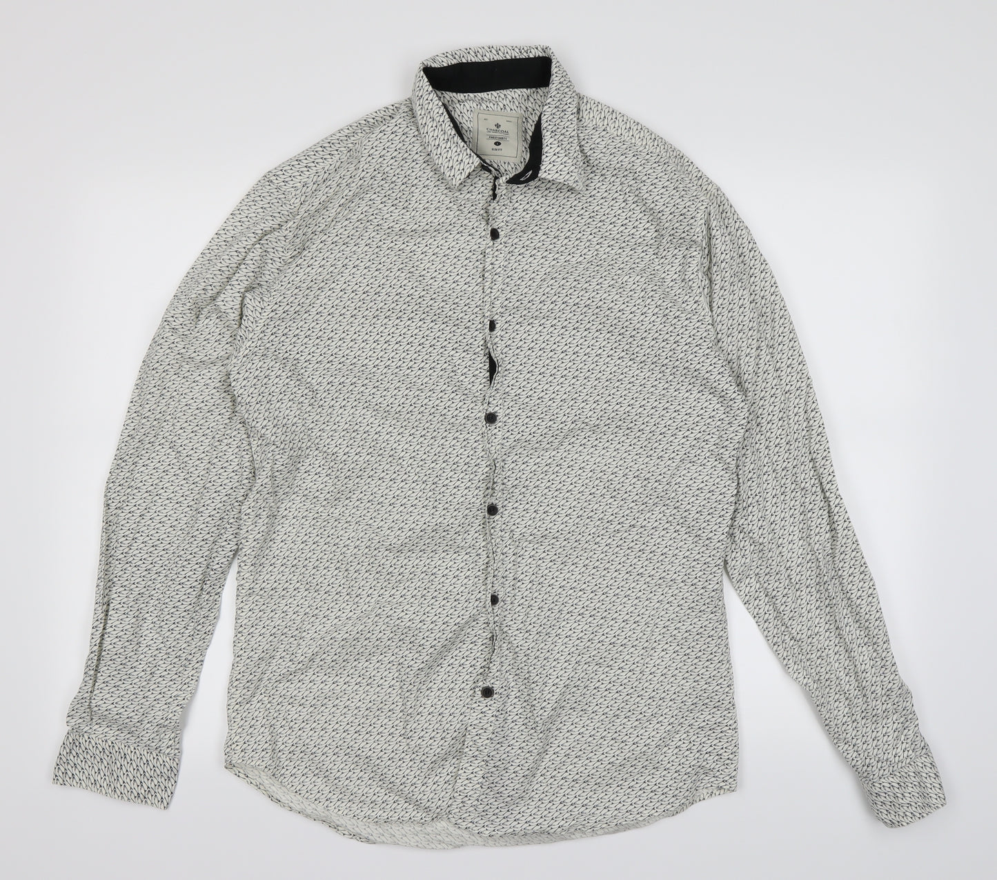 CHARCOAL Mens Ivory Animal Print   Button-Up Size L