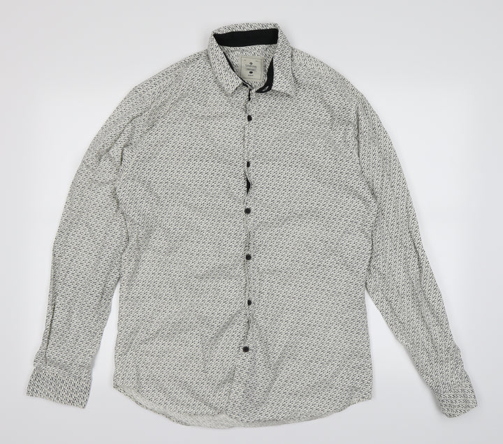 CHARCOAL Mens Ivory Animal Print   Button-Up Size L