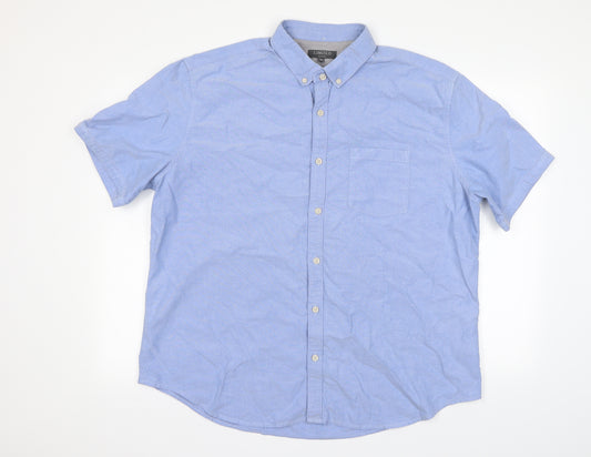 Front view of Marks & Spencer women’s blue striped basic button-up, size 2XL