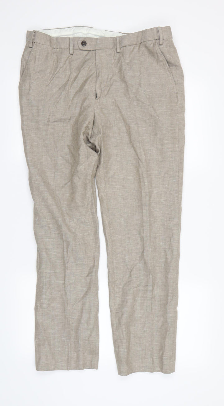 M&S Mens Beige Dress Pants Trousers Size S L30 in