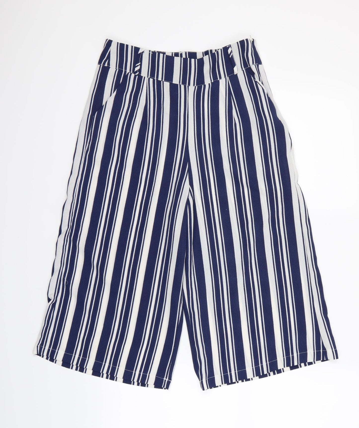 Boohoo Womens Blue Striped  Culotte Shorts Size 8