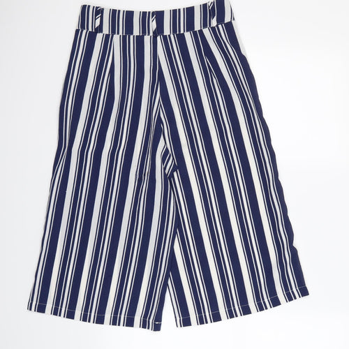 Boohoo Womens Blue Striped  Culotte Shorts Size 8