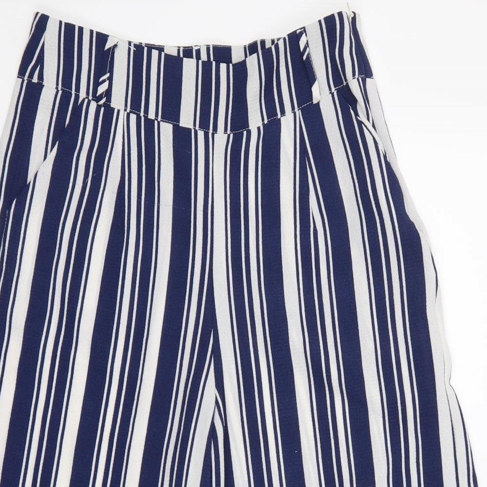 Boohoo Womens Blue Striped  Culotte Shorts Size 8
